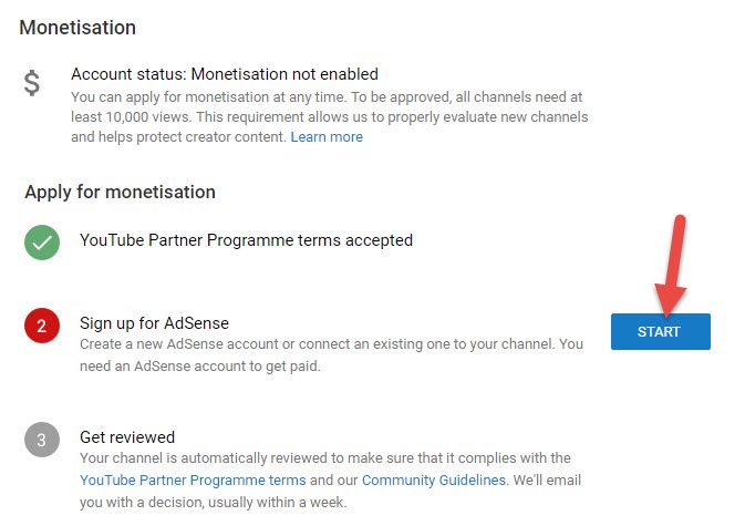 youtube me adsense apply karne ke liye click kare