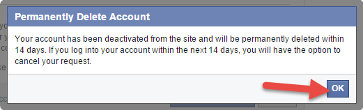 facebook ka password dale fir ok ki button par click kare account ko perment delete karne ke liye