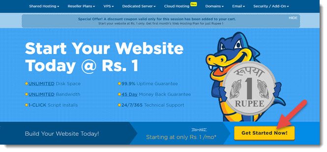 1 rupee hosting offer hostgator info hindi me help