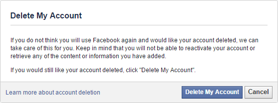 facebook account permenent delete karne ke liye delete account par click kare