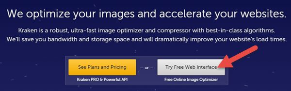 kraken.io Image size kam karne ke liye free interface select kare