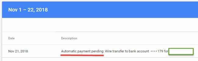 Google Adsense automatic payment pending
