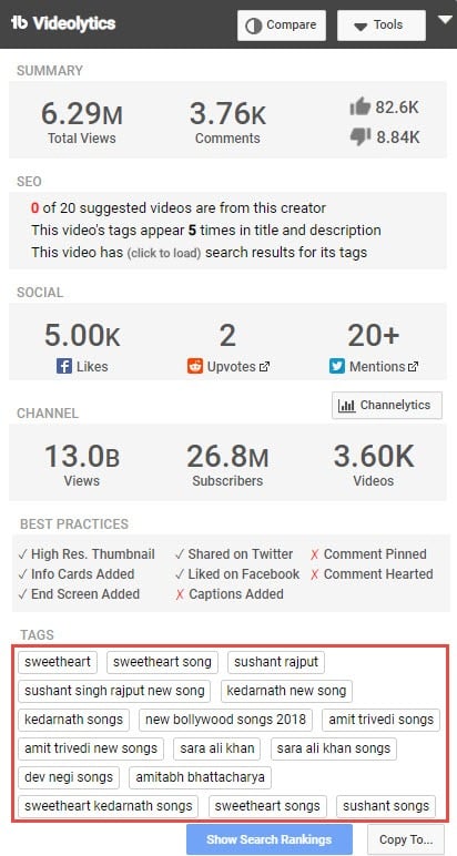 tubebuddy se video tags keywords dekhe