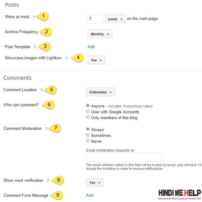 blogger comment post sharing setting kaise kare